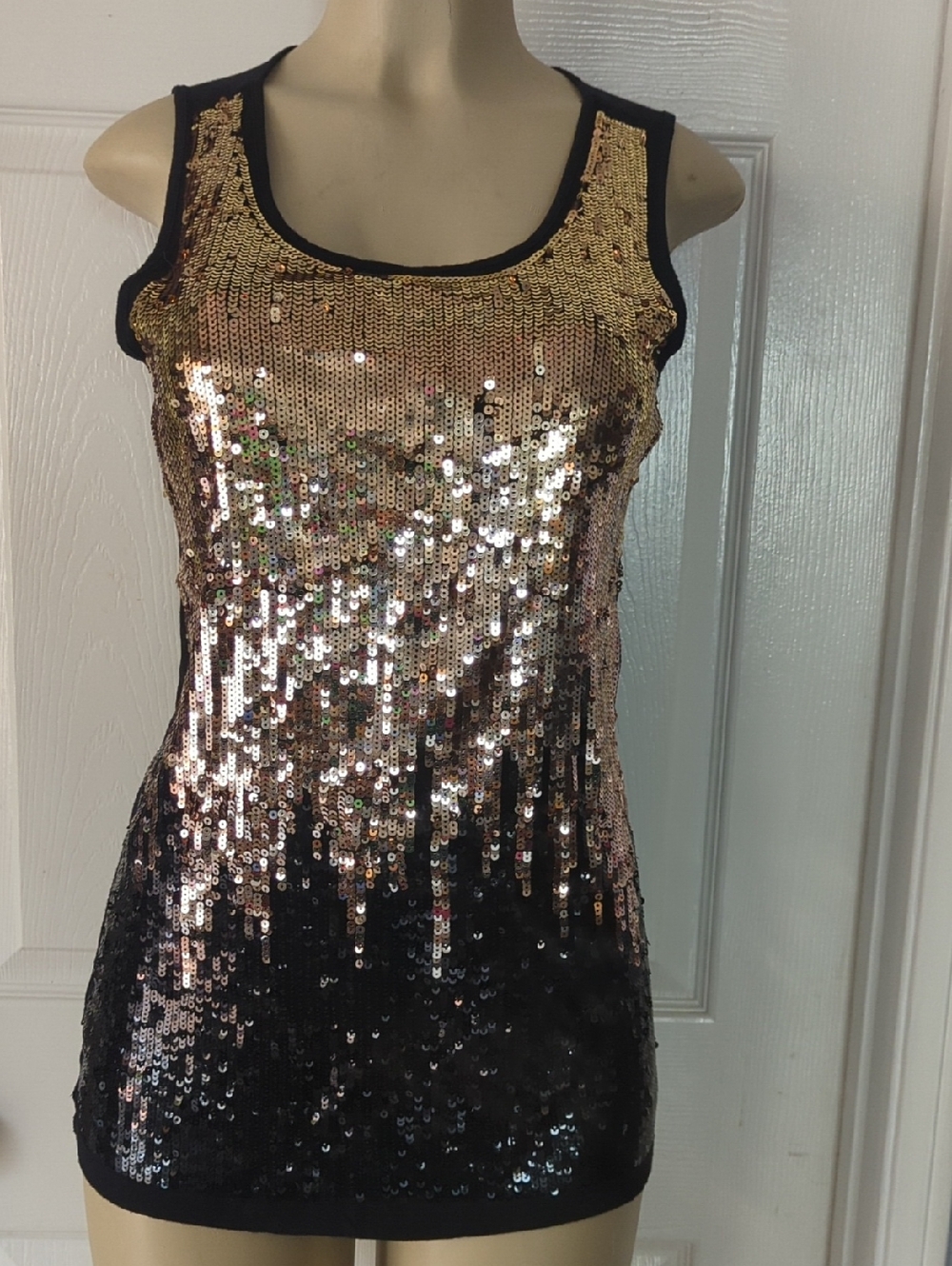 Design History Gold to Black Sequin Ombre Tank Mini Dress
